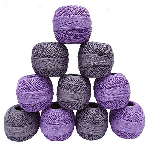 IBA Indianbeautifulart Purple 10 Pcs Cotton Crochet Mercerized Yarn Tatting Embroidery Thread Skeins