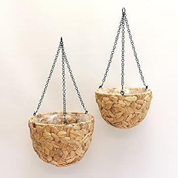 2 Stück Hängeampeln Aus Holz & Metall - Blumenampeln Für Decke