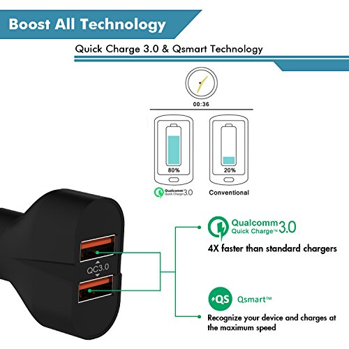 iVoler Dual Quick Charge 3 0 36W 2 Puertos USB Cargador de Coche  2 QC 3 0 Puerto  con 2 en 1 Cable Cargador Micro USB y Tipo C para Samsung Galaxy S9 S9 Plus S8 S8  S7 S7 Edge S6 S6 Edge Edge   iPhone X   8   8 Plus   7   6s Plus  5s  ASUS Zenfone 3   2  LG G5   G4  Sony Xperia Z5  HTC 10  A9 M8 M9  Nexus 6  Xiaomi Mi 5  iPad Tab y m  s