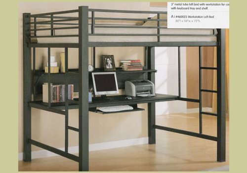 Coaster Home Furnishings Black Metal Loft Bed Bedroom Computer PC Desk Station