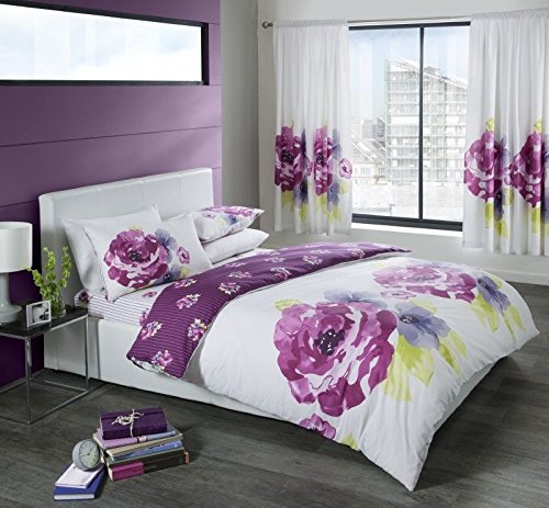 Think-Louder New Fashion Luxury Grace Floral Duvet Set Quilt Cover Bedding Set White Purple Double