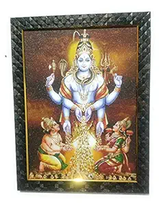 Wood Lord Shiva Giving Wealth to KUBERA and Lakshmi Photo Frame 10x13 Inches (Brown)
