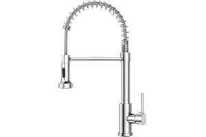 VOXON Wasserhahn Küche, Hoher Bogen Hochdruck Küchenarmatur mit Herunterziehen Brause Armatur, 360° Drehbare Zwei Sprühfunktionen, Edelstahl Mischbatterie Spültischarmatur mit Warm- und Kaltwasser