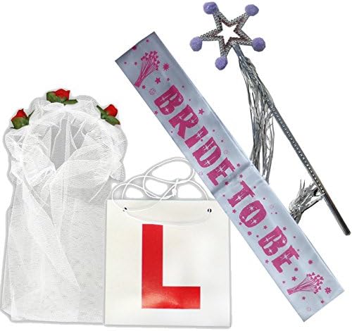 White Bride to be Sash, Rose Veil, Wand Accessory Party Set