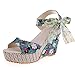 Produktbild SHE.White Sommer Bogen Urlaub Sandalen Wedges Blumenmuster Casual Schuhe Strap Roman Sandalen Schnalle Keile Retro Peep Toe Sandalen Rot Blau