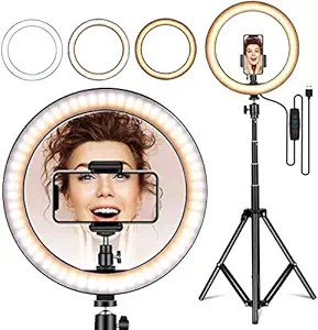 EVERNEST Big 12 LED Ring Light for Camera, Phone tiktok YouTube Video Shooting and Makeup, Ring Light with 7 Feet Long Foldable and Lightweight Tripod Stand, Wireless Remote