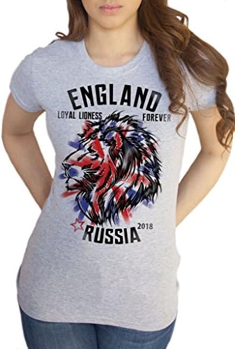 Women’s T-Shirt World Cup 2018 Russia England Union Jack Lion Print TS1128 (Grey, Large)