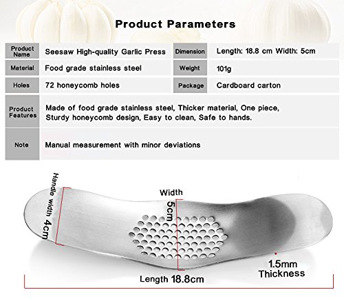 DCOU Knoblauchpresse, Knoblauchwippe in Metallbauweise, aus Edelstahl, solide und ergonomisch, mit Knoblauchschäler - 4