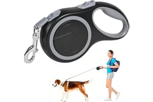 Aomig Smycz zwijana dla psów, dla małych, dużych psów, 360°, bez plątania się, wysuwana, z antypoślizgowym uchwytem, zaciskowa, zwijana, do treningu, spacerów (czarna, 8-50 kg)