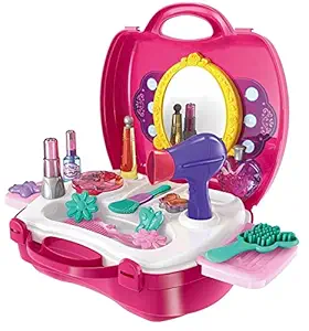 Rarer Beauty Make Up Case Suitcase, Durable Kit Hair Salon with Makeup Accessories for Children Girls (21 Pcs)