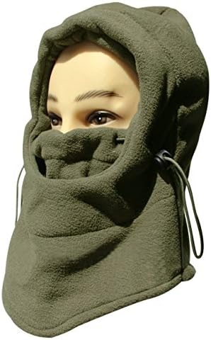 Unisex 6 in 1 Polar Fleece Cheek Neck Warm Helmet Full Face Cover Winter Windproof Balaclava Hood Hat Cap Neck Warmer For Outdoors Motorcycle Ski Snowboarding,Army Green