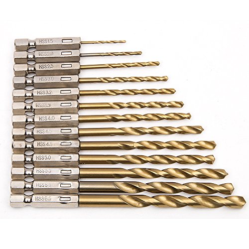 Fortag 13 tlg HSS Spiralbohrer Set mit Sechskantschaft Satz Bohrersatz Holz Holzbohrer Micro Bohrer Bithalter Drill Bit 1.5-6.5mm - 2