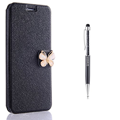 Galaxy Note 8 Case,Grandoin® [Luxury Bling Glitter Butterfly Series][Lifetime Warranty] PU Leather Magnetic Flip Wallet Bling Sparkly Diamonds Gems Butterfly Design Cover with Card Slots Holders [Soft Silicone Inner] Bookstyle Wallet Case For Samsung Galaxy Note 8 (Black)