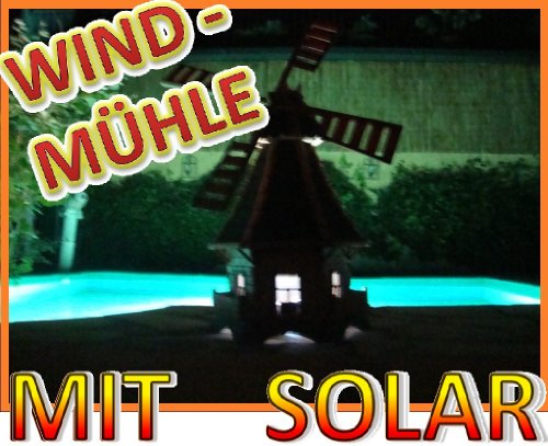 XL Windmühle, windmühlen garten, mit Holzschindeldach,OHNE PREMIUM-2X-SOLARBELEUCHTUNG-Zubehör,kugelgelagert WMS100ro-OS 1 m groß rot lasiert NEU - 3