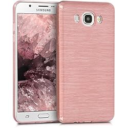 kwmobile Funda para Samsung Galaxy J7 (2016) - Carcasa de [TPU] para móvil y diseño de Aluminio Cepillado en [Oro Rosa/Transparente]
