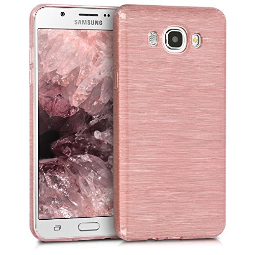 kwmobile Funda para Samsung Galaxy J7 (2016) - Carcasa de [TPU] para móvil y diseño de Aluminio Cepillado en [Oro Rosa/Transparente]