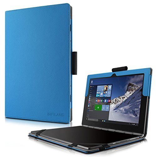 Lenovo Yoga Book Hülle Case, Infiland Slim Fit Folio PU-lederne dünne Kunstleder Schutzhülle Cover Tasche für Lenovo Yoga Book 25,65cm (10,1 Zoll Full HD) 2-in-1 Tablet PC(mit Auto Schlaf / Wach Funktion, Tablet und Tastatur sind nicht entgehaltet)(Hellblau)