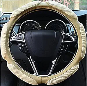 AVIAXO Steering Wheel Cover Winter Comfortable Grip Anti-Slip for All Car Use,Protector for car, Leather Automotive Car Steering Wheel Cover (Faux Leather) ||Beige||