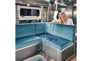 SYLC Caravan Seat Covers Waterproof Velvet, Motorhome Seat Cover with Elastic-band and Lacing, RV Sofa Cushion Cover for camper (Blue,W 160-200 cm, D 70-85 cm)