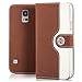 Produktbild Saxonia Flip Case Tasche Samsung Galaxy S5 / S5 Neo Hülle Schutzhülle Elegante Handytasche mit Kartenfach Standfunktion | Farbe Braun-Weiß