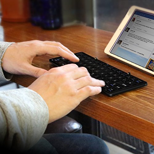 EC Technology Faltbare Bluetooth Tastastur, Ultra Slim, Kompakt, Kabellos, Tastatur in Taschengröße, Ergonomisches Design, Eingbaute Wiederaufladbare Li-Polymer Batterie, Kompatibel mit IOS/ Android/ Windows, Aluminiumlegierung – Schwarz - 8