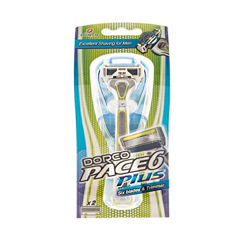 Dorco PACE 6 Plus - 6 Blade & Trimmer Shaving System - Includes 2 Refill Razor Blades