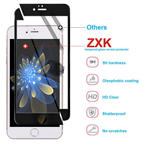 ZXK 2 Stücke iPhone 6 /6S Panzerglas Displayschutzfolie 9H Hartglas Tempered Glass 3D Full Screen ultra-dünn Schutzfolie 100% durchsichtiger Panzerglas Screen Protector 3D- Schwarz und Schwarz - 3