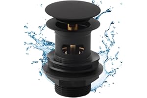 Go Bathrooms Basin Sink Waste Slotted Pop Up Sink Plug Click Clack Mechanism Push Down Sprung Design Bathroom Sink Plug for Basins With Overflow Solid Brass - Matte Black