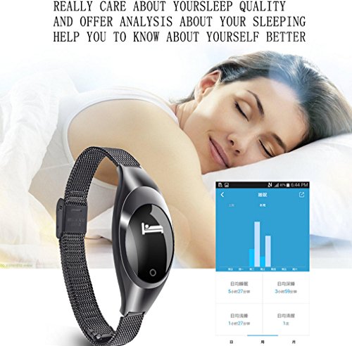 Zimingu® Smart Armbanduhr Mädchen Stilvoll Fitness Armband Fitness Tracker IP67 Wasserdicht Smart Watch für Android und IOS ( Schrittzähler Gesundheits-Schlaf-Monitor Herzfrequenz-Monitor mit Call / SMS Erinnerung ) (schwarz) - 5