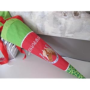 #46 Pferd im Hufeisen Schultüte Stoff + Papprohling + als Kissen verwendbar