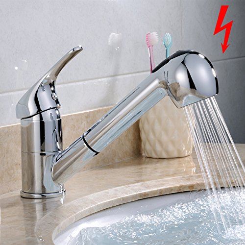 Preisvergleich Produktbild Aimadi Niederdruck Wasserhahn Mischbatterie Badarmatur Herausziehbarer Bad Waschtischarmatur Einhandhebelmischer Waschbecken Chrom