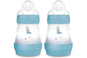 MAM Easy Start Anti-Colic Babyflasche im 2er-Set (160 ml), besonders gut akzeptierte Milchflasche, Baby Trinkflasche mit Bodenventil gegen Koliken & Sauger Größe 1, 0+ Monate, Dino