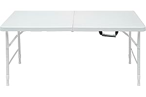 FUNJEPE 4ft Plastic Folding Table Portable Heavy Duty White Dining Table Fold-in-Half for Camp Party Garden Dinner Kitchen Work Indoor Outdoor Top Table (4ft)