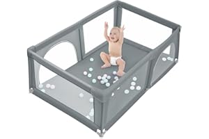 MUL-BOUTIQUE Baby Playpen, 180 x 120 cm, Modular Foldable Large Playpen for Toddlers with Zipper Door, Bring 50 Sea Globes (Dark Grey)