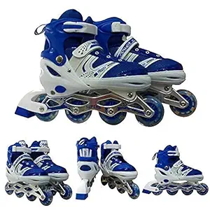 AMAZING STUFF Sparkle Adjustable Performance Inline Skates with Front LED Flash Light up Wheels Aluminum Body Beginner Skates Fun Illuminating Roller Skates Best Gift for All Boys and Girls ( Classic )