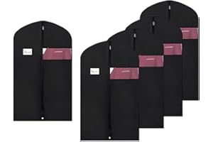 VADUDA 5Pcs Suit Bags Suit Covers for Men Breathable Garment Bags Non-Woven Clothes Covers Coat Bags Dust Proof Dress Bags with Clear Window for Wardrobe Travel Jacket Closet Storage Black 100x60cm