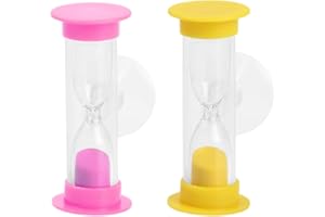 Pagezol 2 Pieces Hourglass with Suction Cup,3 Minutes Countdown Hourglass Timer for Kids,Creative Plastic Sand Timer,For Games,Cooking,Tooth Brushing Time Countdown Calculation (Pink Yellow)