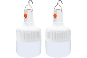 AKOFIC 2 Pezzi Lanterna da Campeggio LED, Lampadina Ricaricabile USB 2 Livelli Dimmerabili Appeso Portatile, Luce da Lavoro Lampada Ultra Luminosa Lmpermeabile per Esterno Giardino Emergenza Tenda