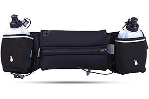 NJCXOLA Marsupio Sportivo Running con borraccia (2 x 175 ML), Cinture di idratazione Marsupio Running Impermeabile con Cintura Regolabile e Foro per Auricolari per Maratona Corsa Escursionismo (Nero)