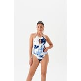 Eros 4330MY Kadın Tek Par&ccedil;a Y&uuml;z&uuml;c&uuml; Mayosu, Tie-Dye Desen, Beyaz-Mavi, 42 Beden