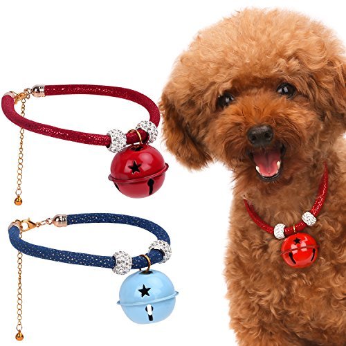Preisvergleich Produktbild Pawaboo Hundehalsband mit Bell Set, [2Stück] Einstellbar Haustier Hunde Halsband halskette Weihnachten Glocken Halskrause mit für Welpen Katze, Rot & Blau, S, Für 25cm - 30cm