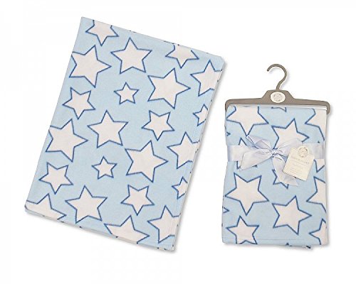 Snuggle Baby Pram Blanket Baby Girls / Baby Boys New Born Pram Fleece Blanket Baby Wrap Crib Mosses Basket (Blue Stars)