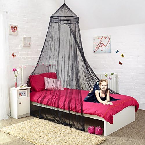 Mosquito Nets 4 U Princess Bed Canopy – Stunning Beaded Childrens Bed Canopy in black - Quick and Easy To Hang Girls Bedroom Accessories - Perfect Gift for Girls, Daughters and Granddaughters