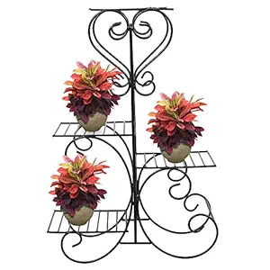 Kraft Seeds Presents Strong Metal Pot Stand for 4 Planters Stylish Look and Curvy Design Suitable for Home and Garden Use, (Model: KSMP1159), Multicolour