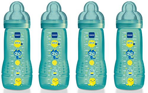 MAM Baby Bottle with Fast Flow Teat (330 ml, Pack of 4, Blue)