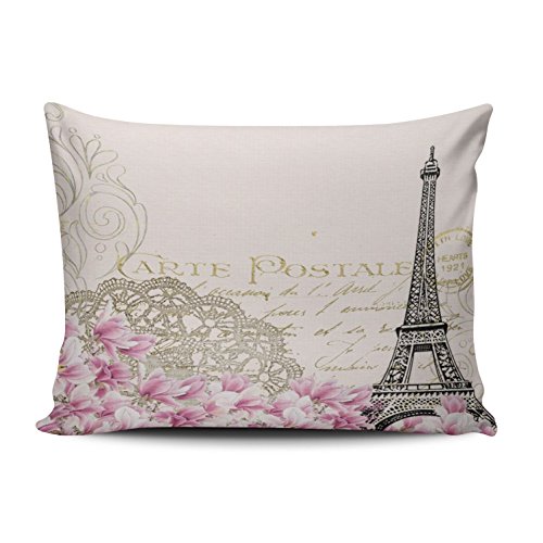 XIUBA Pillowcases Pink and Gold Vintage Eiffel Tower Customizable Cushion Decorative Rectangle 12x16 Inch Boudoir Size Throw Pillow Cover Case Hidden Zipper One Side Design Printed