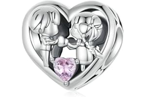 YAPAMU Abalorio Charm de plata de ley 925 para pulsera Pandora, regalo de joyería con cuentas de corazón para niño y niña