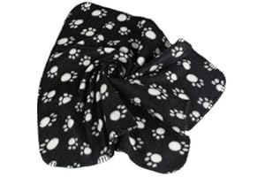 JS One Couverture d'hiver en polaire douce avec motif empreintes de pattes pour chat, chaton, chien et chiot, lavable en machine, super chaude, confortable, légère – L Noir