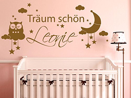 Wandtattoo Eule Aufkleber Kinderzimmer Mädchen Spruch Träum schön Wunschname (83x40cm // 041 pink)