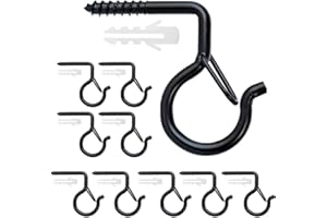 HEUSKAY 10 viti nere Q-Hanger, ganci da parete per montaggio a parete, ganci a vite a sgancio facile, ganci per piante da parete, gancio per luce natalizia con fibbia di sicurezza